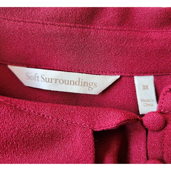 Soft Surroundings Moroccan Red Crepe Poet Blouse Ruffled Sleeves Plus 3X - Picture 8 of 10